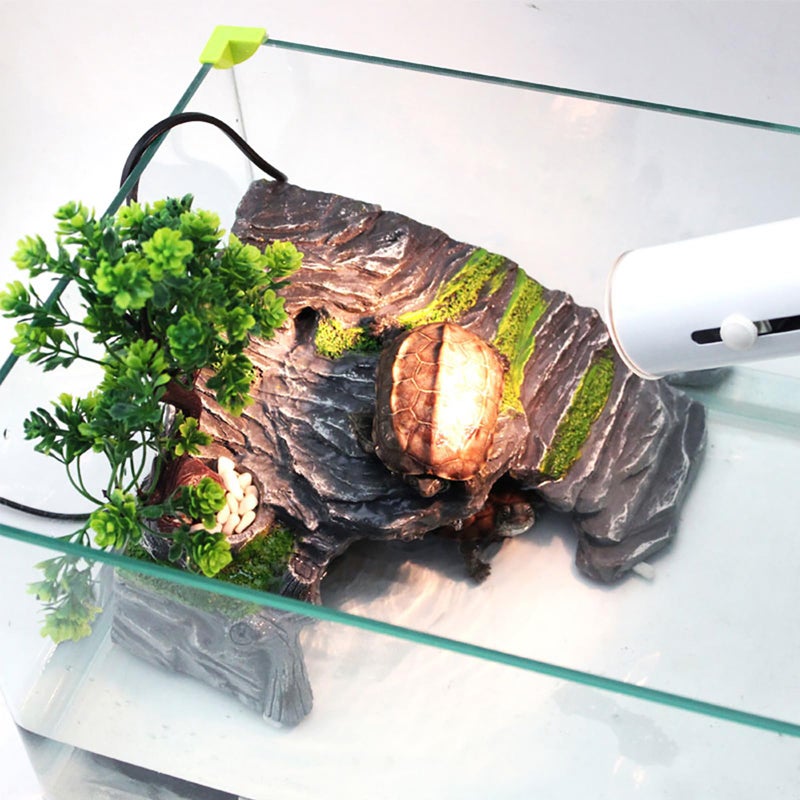 OMEM Reptile Box Shelter Terrarium Hideout Caves Turtle Ramp Basking Platform Habitat Decor Humidify Hide Cave Resin Rock - Image 3